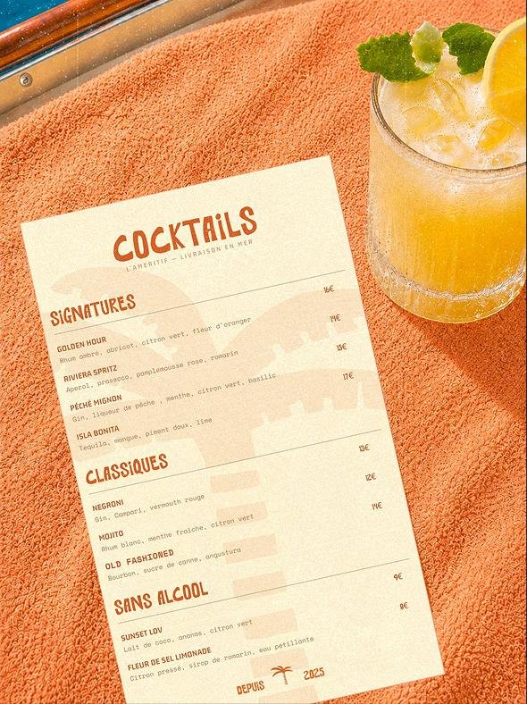 L'Améritif — Direction artistique · Menu